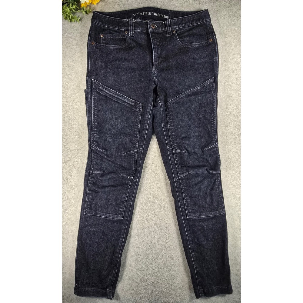 Duluth Trading Co Curvesetter Jeans Womens 10 Dark Indigo Moto Utility Slim Leg